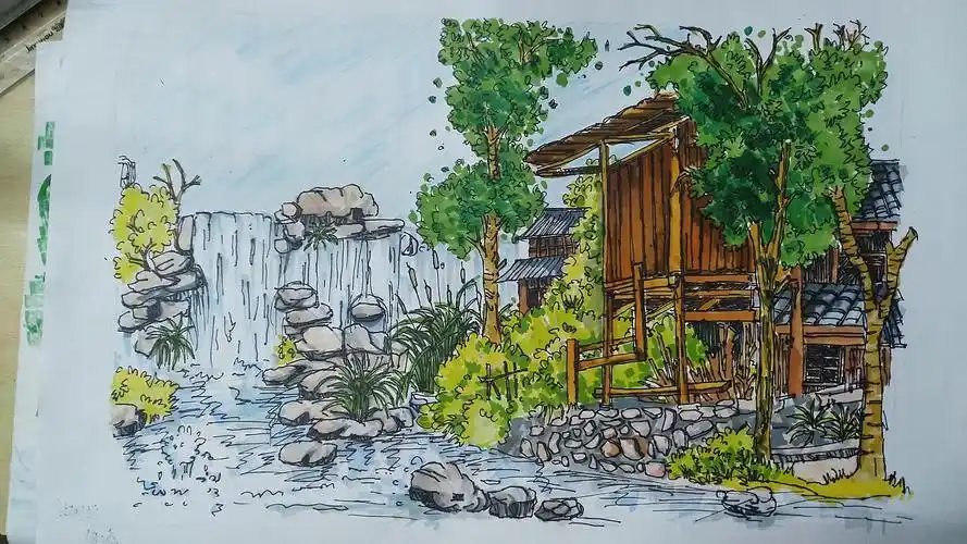 马克笔场景 努力画了的,但还是结果不咋如意