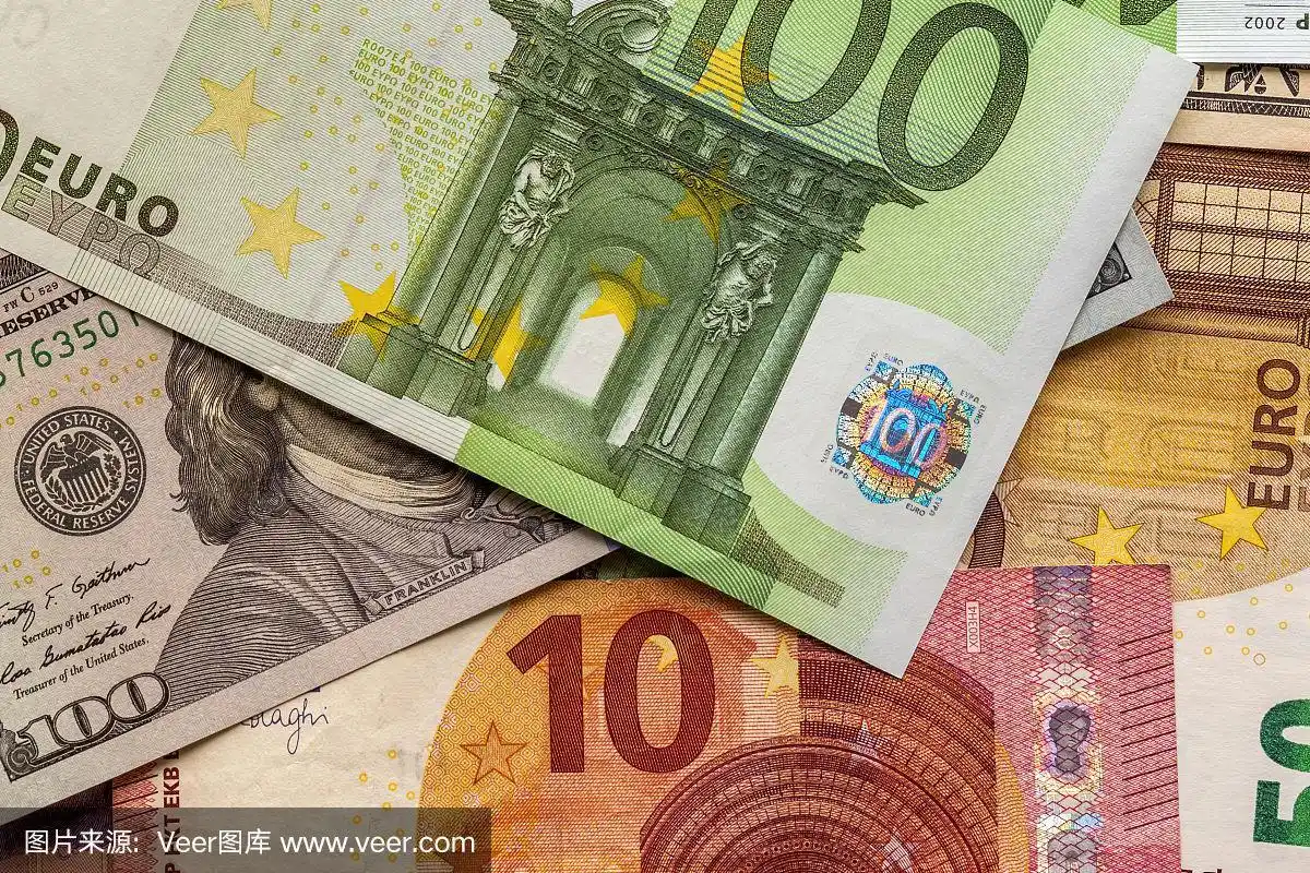 金钱和财务概念.100欧元新纸币上的色彩