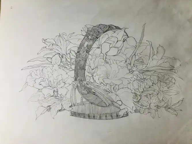 超级难稿花篮图线稿终于完成