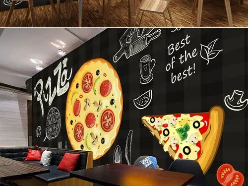 手绘黑板披萨店餐饮店面背景墙