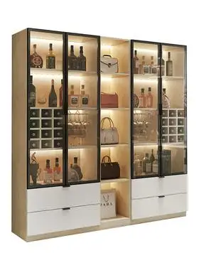 高端玻璃门酒柜客厅一体靠墙轻奢实木现代简约家用组合展示柜定制