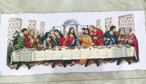 厂家直销最后的晚餐机绣十字绣成品水洗全棉基督教外贸十字绣成品