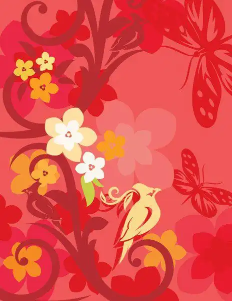 红色背景小鸟图案,矢量图,免费下载 - 绘艺素材网