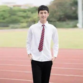 学院风宽松初中生韩国校服日系制服女 男白衬衫长袖 黑裤子 红黑领带