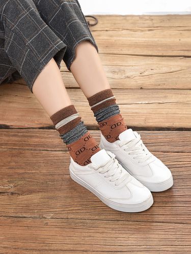 帕耐克丝长袜子女潮流韩纯棉百搭日系网红中筒袜字母金银丝堆堆袜