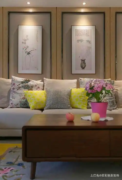 87平现代中式风感受家的素静客厅沙发中式现代客厅设计图片赏析