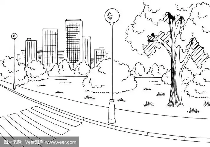 街道道路图形黑白城市景观素描插图矢量