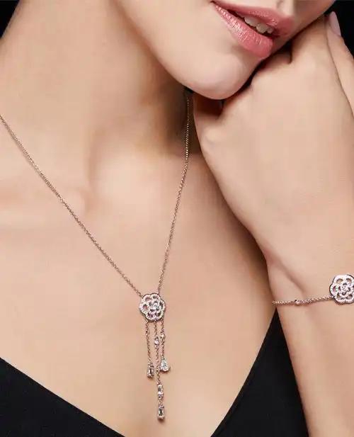 dtoto925银饰品首饰山茶花项链送女生女友老婆情人节浪漫生日礼物