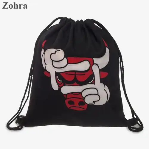 zohra bulls 66 3d printing women man drawstring bag bolsos mujer