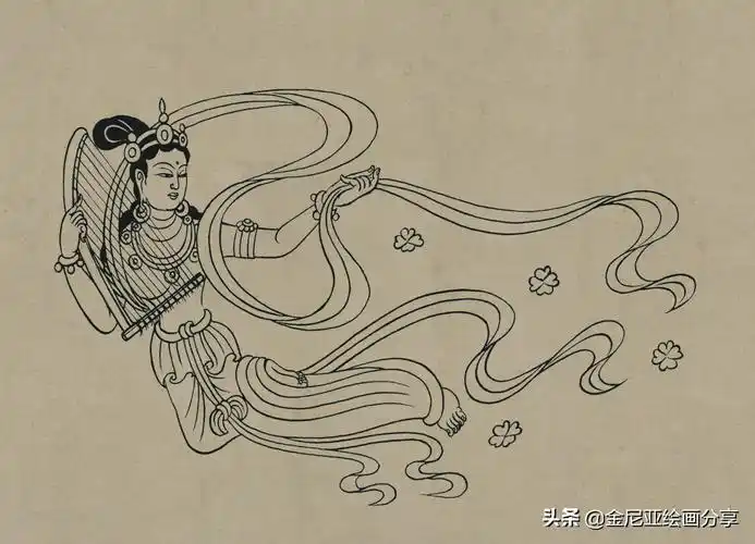 敦煌壁画线稿线描 飞天 仕女图 莫高石窟佛像 临摹素材本站是提供个人