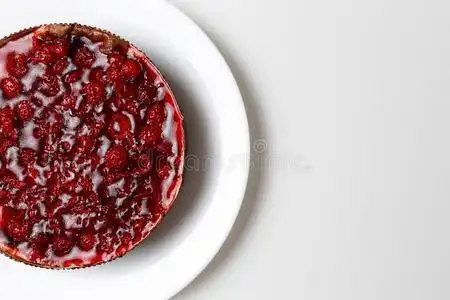 悬钩子果冻蛋糕.顶看法,平的,上面的.