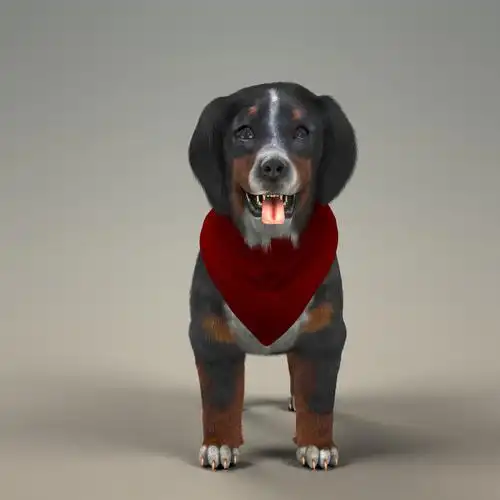 与毛皮的山狗小狗3d模型