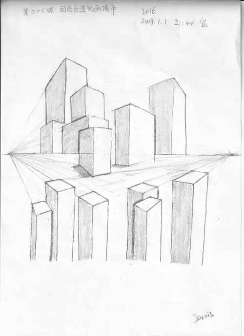 30天绘画记录28两点透视画城市