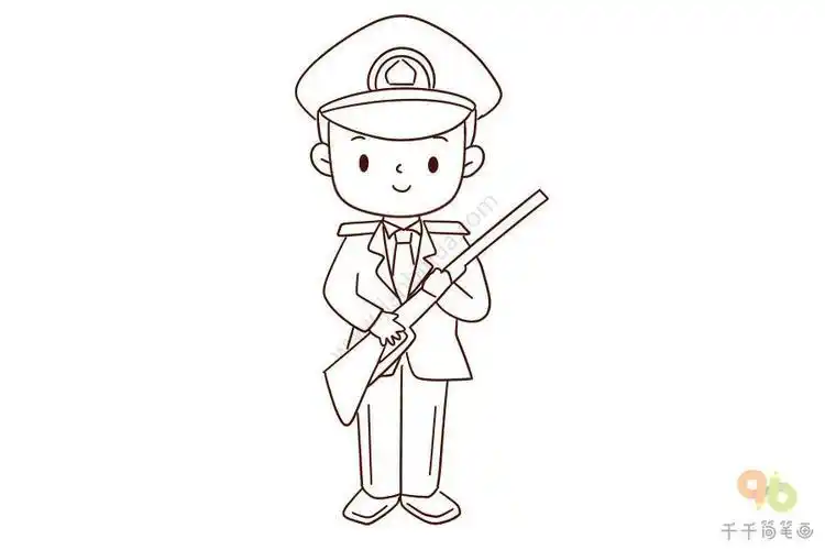 军人简笔画带包