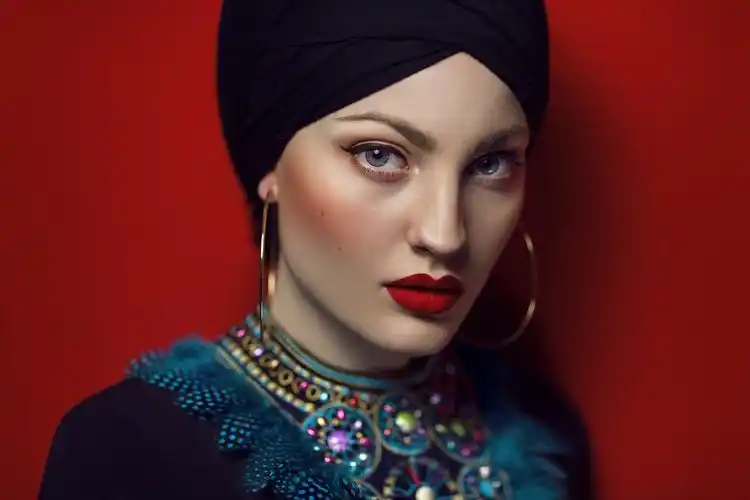 照片facewomenmodelmakeupredlipstickredbackgroundportrait壁纸图片