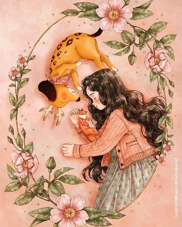 aeppol|森系女孩水彩插画