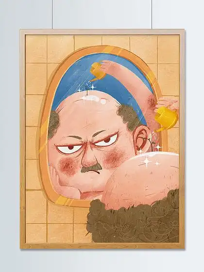 中年 i>人 /i>照镜子中年 i>脱 /i> i>发 /i>中年防 i>脱 /i>插画