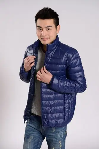 男士棉衣 冬季 中年时尚男士羽绒服 立领 亮面款 条纹纯色棉服男