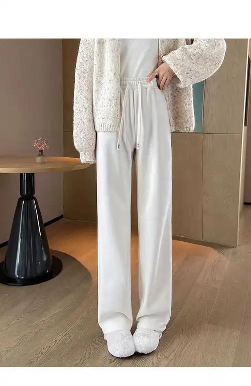 加绒窄版阔腿裤女秋冬季加绒加厚女士欧棉绒垂感显瘦休闲直筒裤