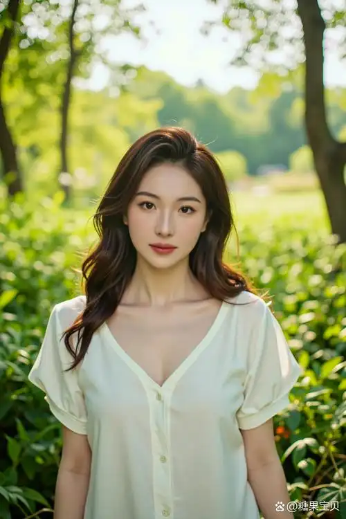 春末的光斑跳在蕾丝刺绣上跳舞,v领剪裁把锁骨线条