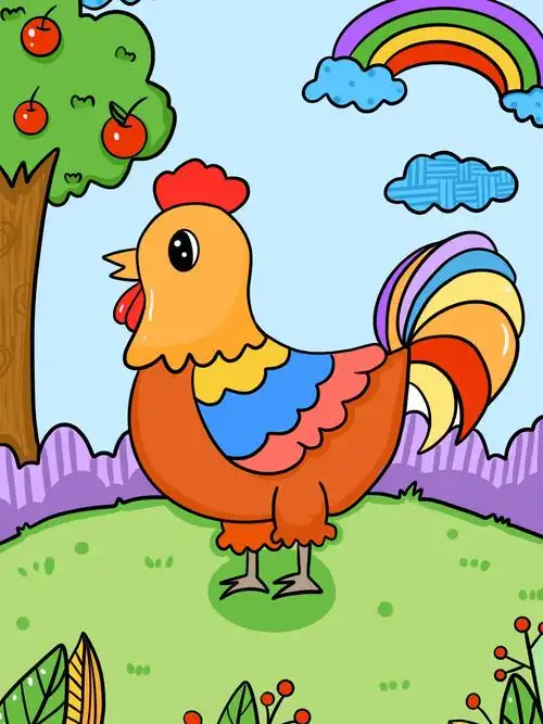 大公鸡儿童画2～有线稿
