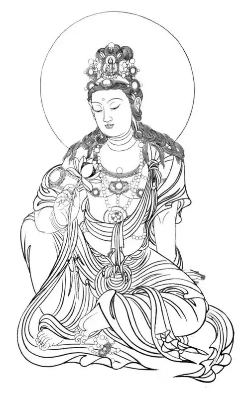 一组精美的白描观世音菩萨圣像 - 佛艺 .