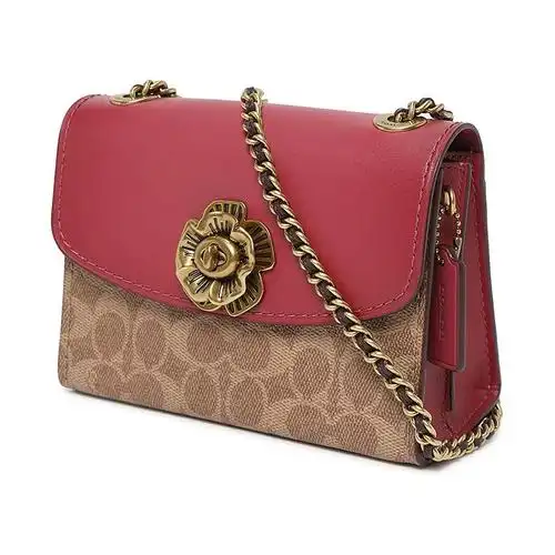 coach蔻驰奢侈品女士专柜款parker系列涂层帆布配皮山茶花手提包单肩