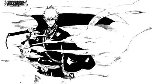 求一张是死神黑崎一护 黑色背影拿着刀 白色的背景的图片啊.