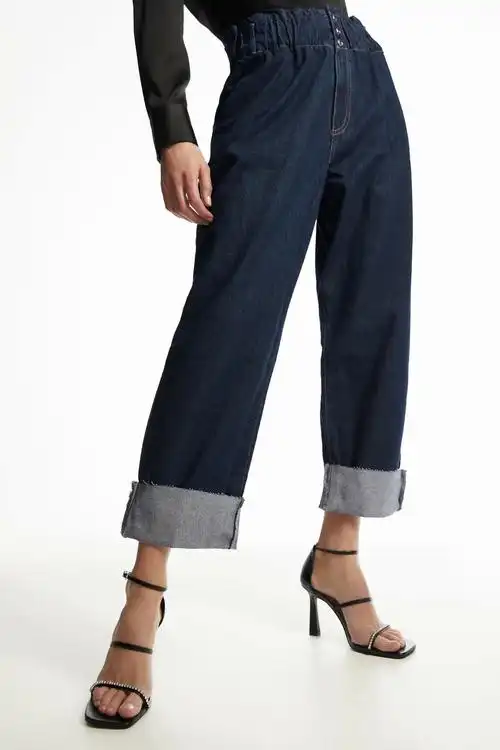 欧美za批发2021春季打褶牛仔裤宽松裤直筒裤yy8-41186