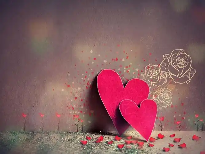 两颗爱心相互依靠背景的爱情powerpoint模板