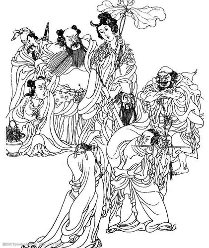 八仙白描图片