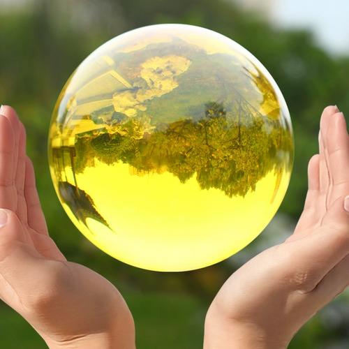 黄水晶球摆件透明圆球人造紫黄色水晶玻璃球装饰品客厅办公桌家居