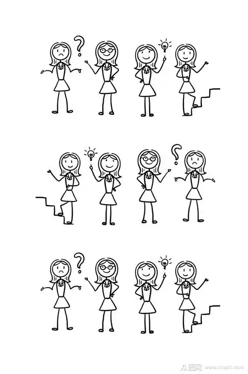 不同表情和情绪的女商人简笔画