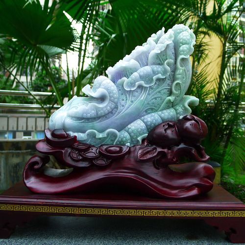 大件白菜摆件缅甸天然翡翠a货 老坑 精美春带彩 八方来财