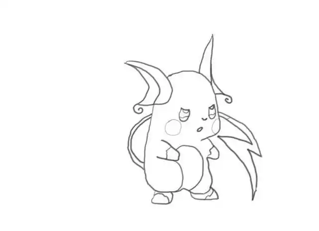 最后画上雷丘的尾巴,尾巴尾部是闪电状.