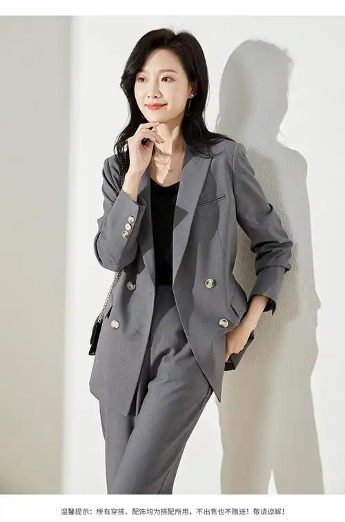 娅丽达韩版休闲西装外套女2022春季新款直筒显瘦上衣米色早春西服灰色