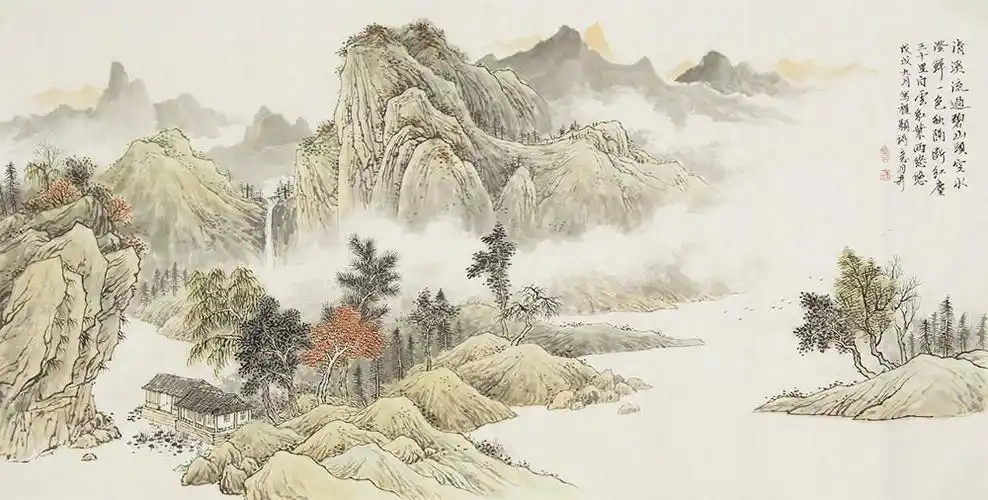 张月奇山水画作品赏析淡雅的笔墨劲健的线条精湛的技巧融情于山水之间