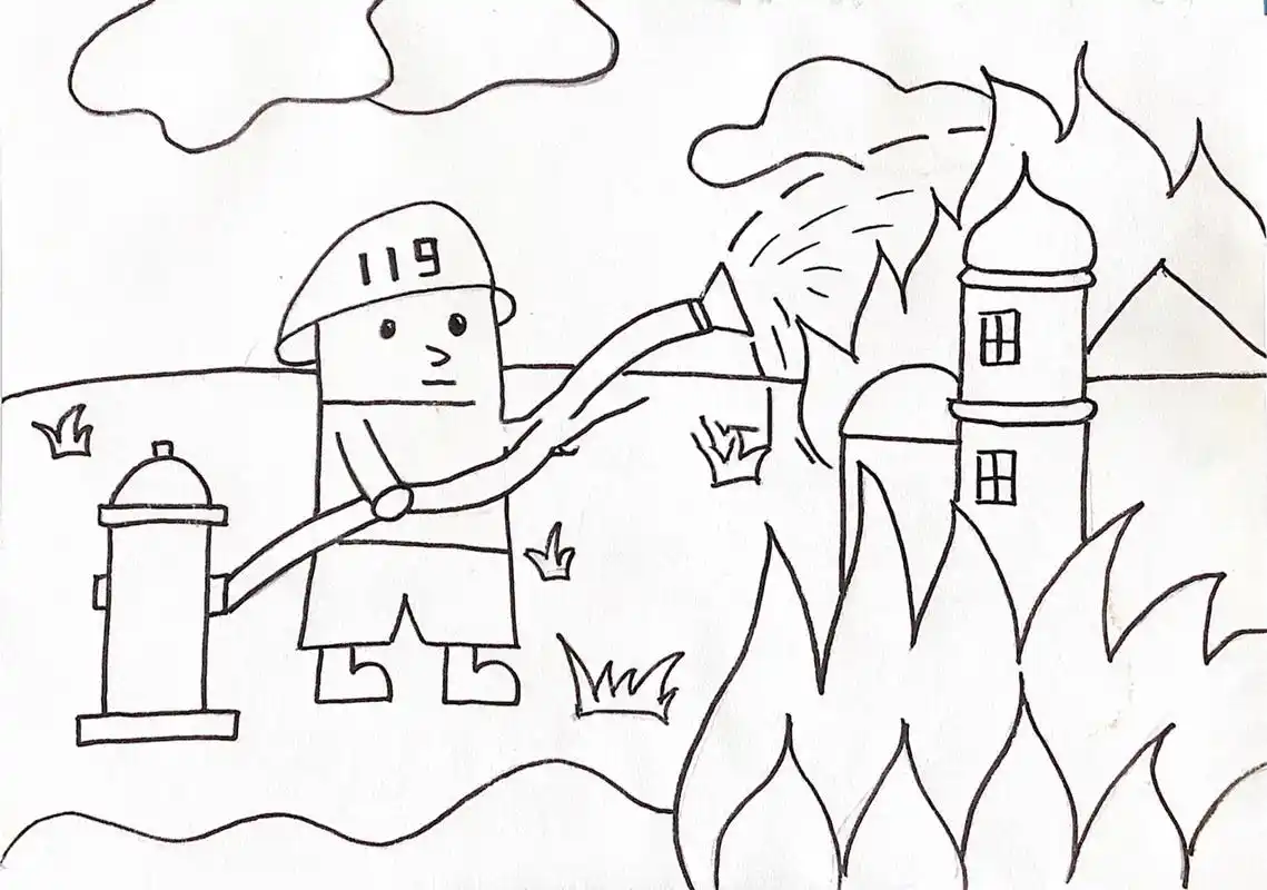 (21/100)消防员救火|儿童画|简笔画 996902主题:《消防员救火》