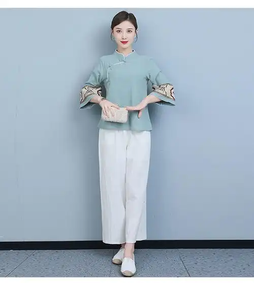 诺尔芝民风女装居士服禅意茶服采耳师服装茶艺师中医馆工作服中式唐装