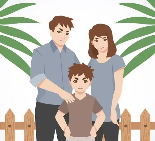 卡通幸福三口之家矢量素材