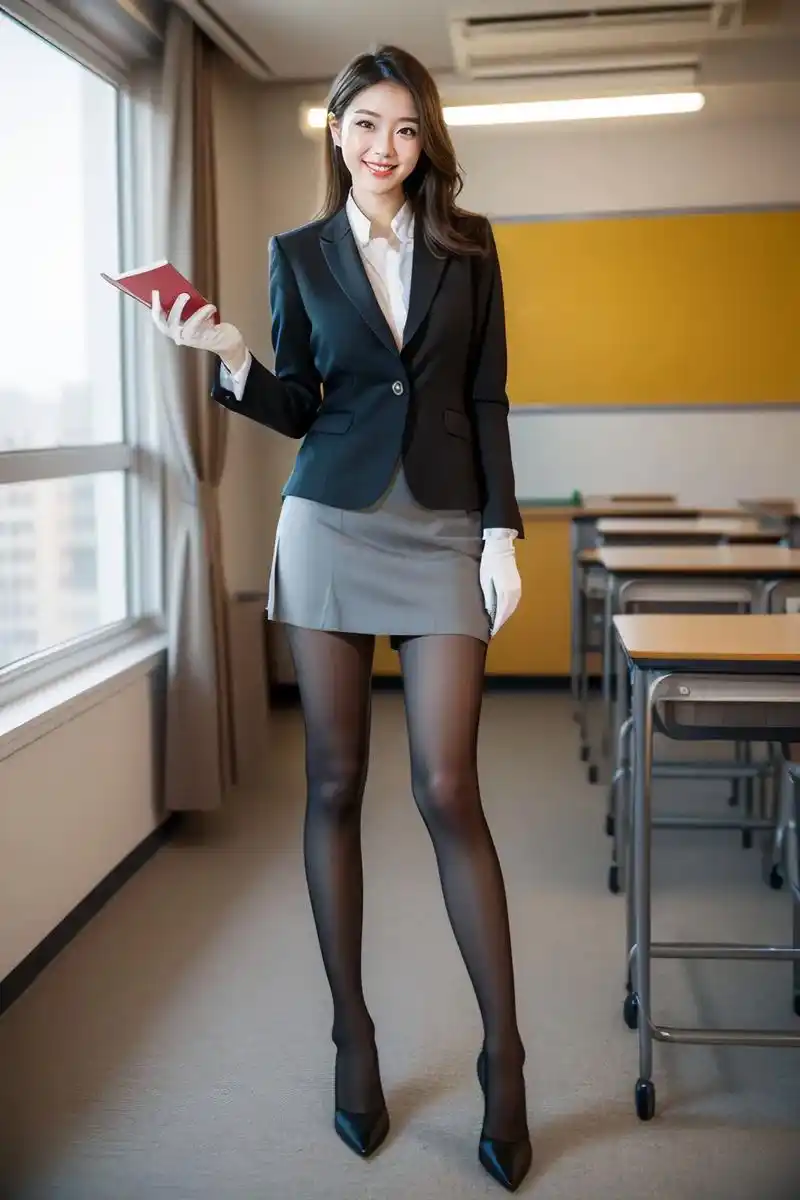 瘦高身材,女教师,教室中,讲台上,微笑,讲课,职业装,灰色丝 - 抖音