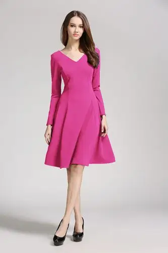 rl春秋赫本复古高档加厚罗马布显瘦收腰大摆伞摆连衣裙大码 c347