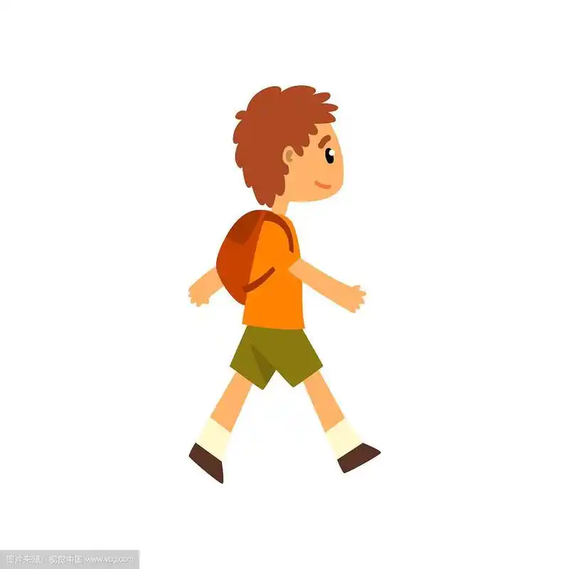 背着背包走路的可爱男孩