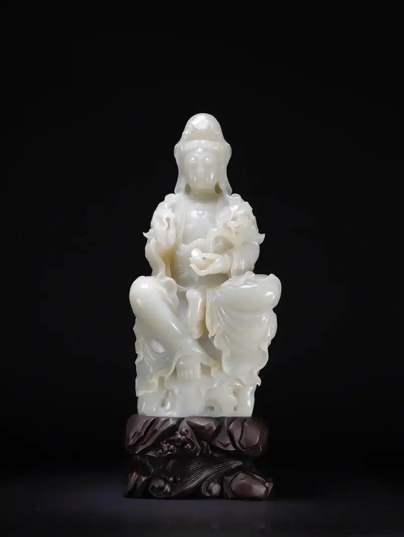 和田玉观音像,尺寸:通高37.5厘米,观音30.5 - 抖音