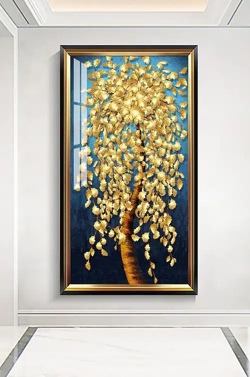 金色发财树玄关装饰画