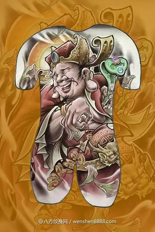 英德市国学画家的男生满背大财主纹身手稿图案图片参照