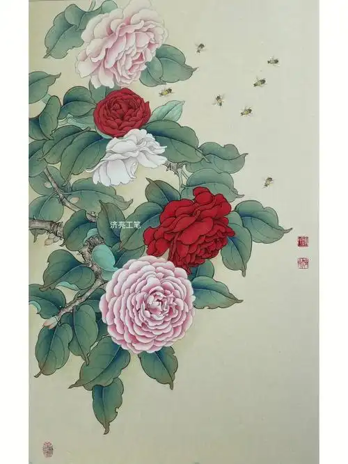 原创茶花工笔65×42