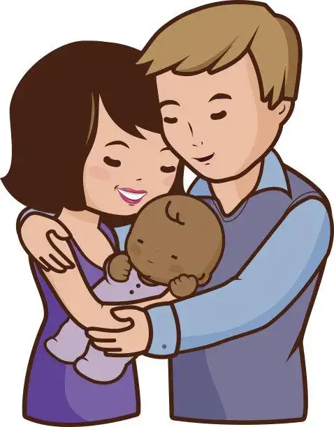 婴儿,年轻双亲,美,褐色,绘画插图正版矢量图素材下载