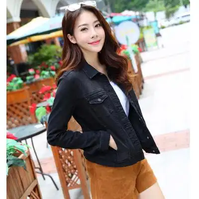 包邮秋季新款女装牛仔外套韩国百搭纯黑色时尚修身牛仔短裤外套女