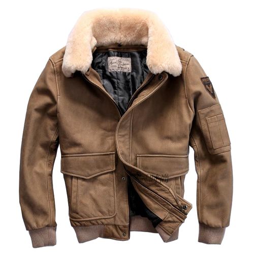 男款真皮飞行服 男 翻领头层牛皮夹克 美国空军服羊毛领真皮皮衣